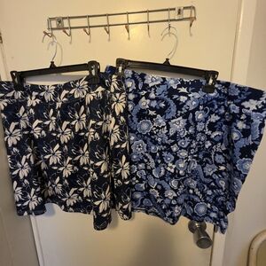 Floral Print Skorts in Blue and White